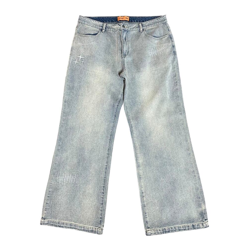 Loiter Jeans Mens 38x32 Light Wash Wide Leg Baggy Embroidered Street Wear Y2K